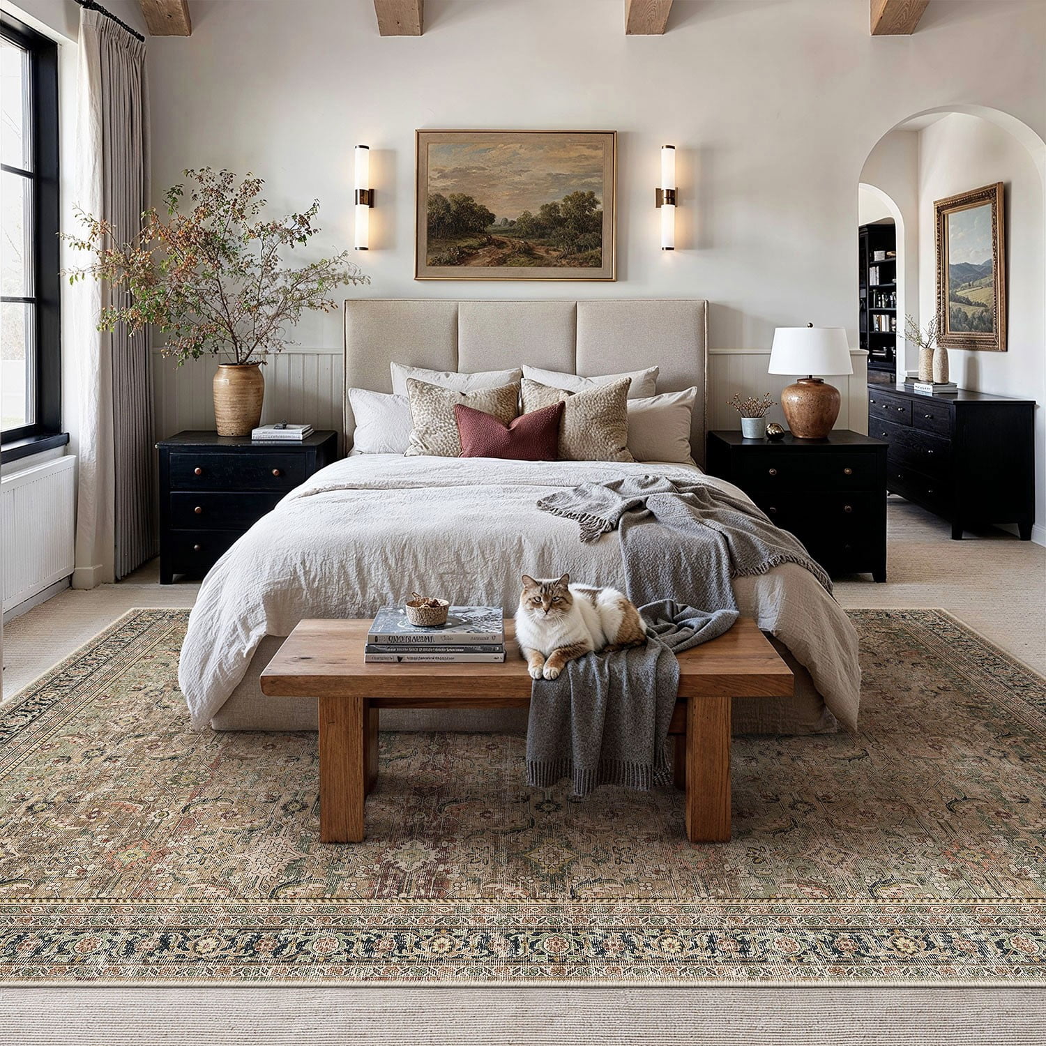 BERTHMEER 10’x14' Large Vintage Area Rugs Clearance for Living Room Bedroom Office Dining Room Farmhouse Brown Oriental Rugs Non Slip Traditional Distressed Rugs
