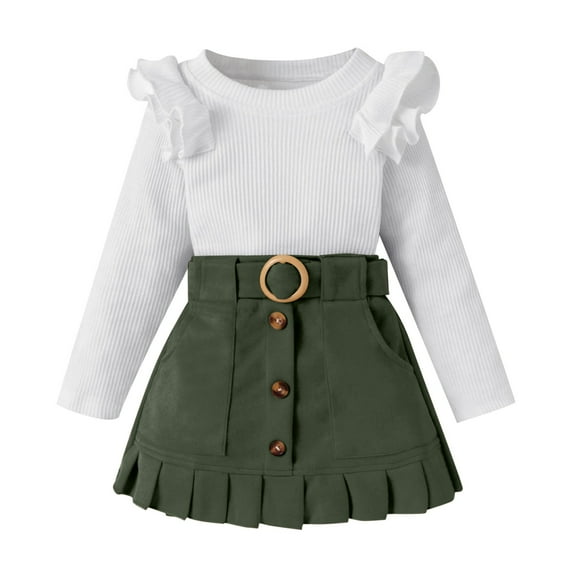 Zshosam Teen Girl Clothes for School Toddler Baby Girl Fall Winter Skirt Set Sweatshirt Pleated A-Line Dress Little Girls Clothes Outfits Size 2T 3T,(Green 2-3 Years)