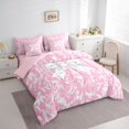 thumbnail image 4 of Homewish Cartoon Bowtie Bowknot 7-Piece Twin Bedding Sets,Retro Damask Floral Bedding Comforter Set,Pink White Sheet Sets For Girl Teens,Luxury Bedroom Decor Reversible, 4 of 9