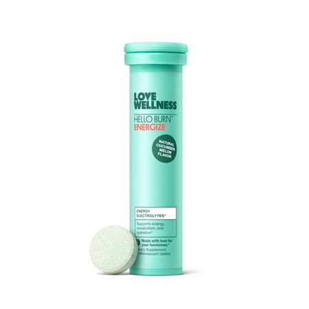 Love Wellness Hello Burn Energize, Cucumber Melon Electrolyte Tablets with B Vitamins for Metabolism & Energy Support, 12 Count