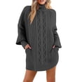 thumbnail image 4 of Stichou Sweaters for Women Long Sleeve Fall Winter Trendy Cable Knit Casual Turtleneck Crew Neck Pullover Sweater Tops Dark Gray M, 4 of 5
