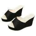 thumbnail image 2 of HAOTAGS Women's Summer Dressy Wedge Sandals Slide Sandals Fish Mouth Breathable Open Toe Shoes for Beach Black Size 6.5, 2 of 5
