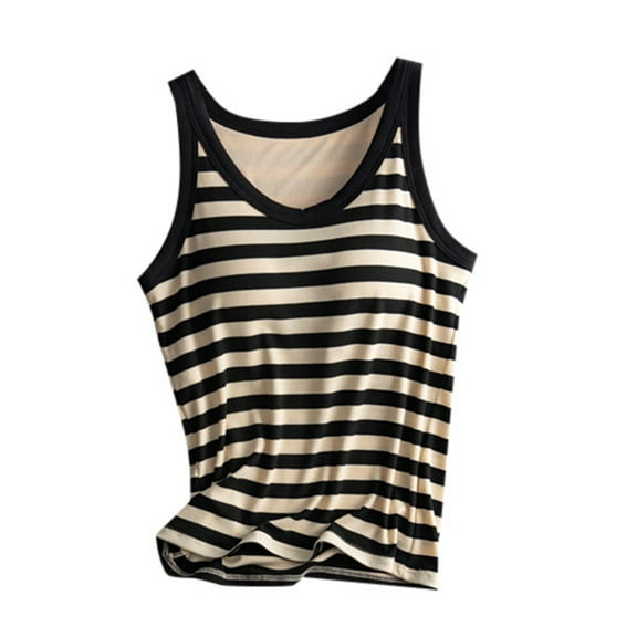 DHFJKG Women Ribbed Camisole With Built In Bra Striped Tank Top Scoop Neck Fitness Summer Workout Clothes Casual Daily Wear Sleeveless Versatile Tops