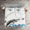 thumbnail image 2 of Ambesonne Fish Quilted Coverlet 3 Pcs, Hand Drawn Art Nautical, King Size, Black Blue, 2 of 2