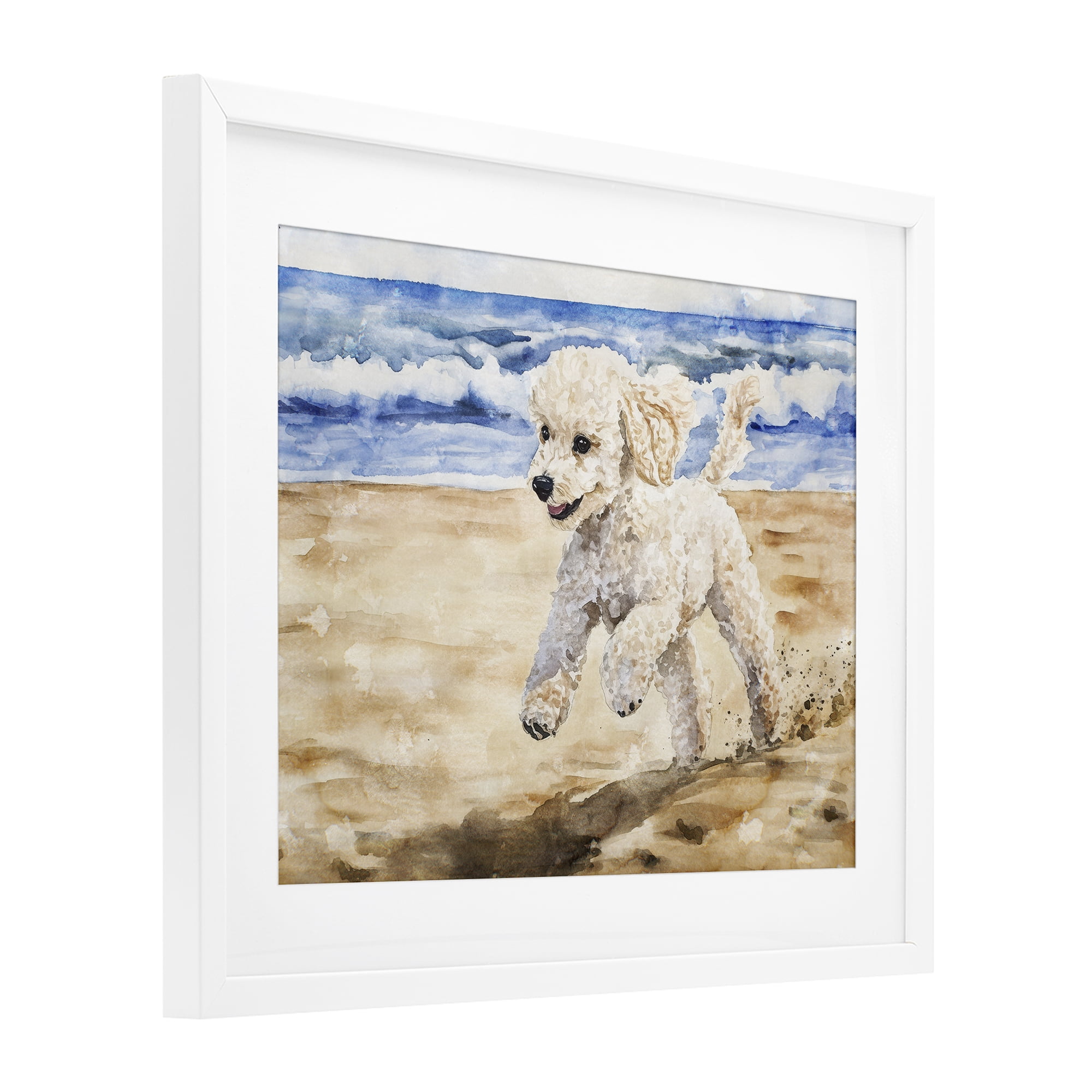 Stupell Industries Poodle's Journey on Beach White Framed Print Under Glass, design by Svetlana Aleynikova