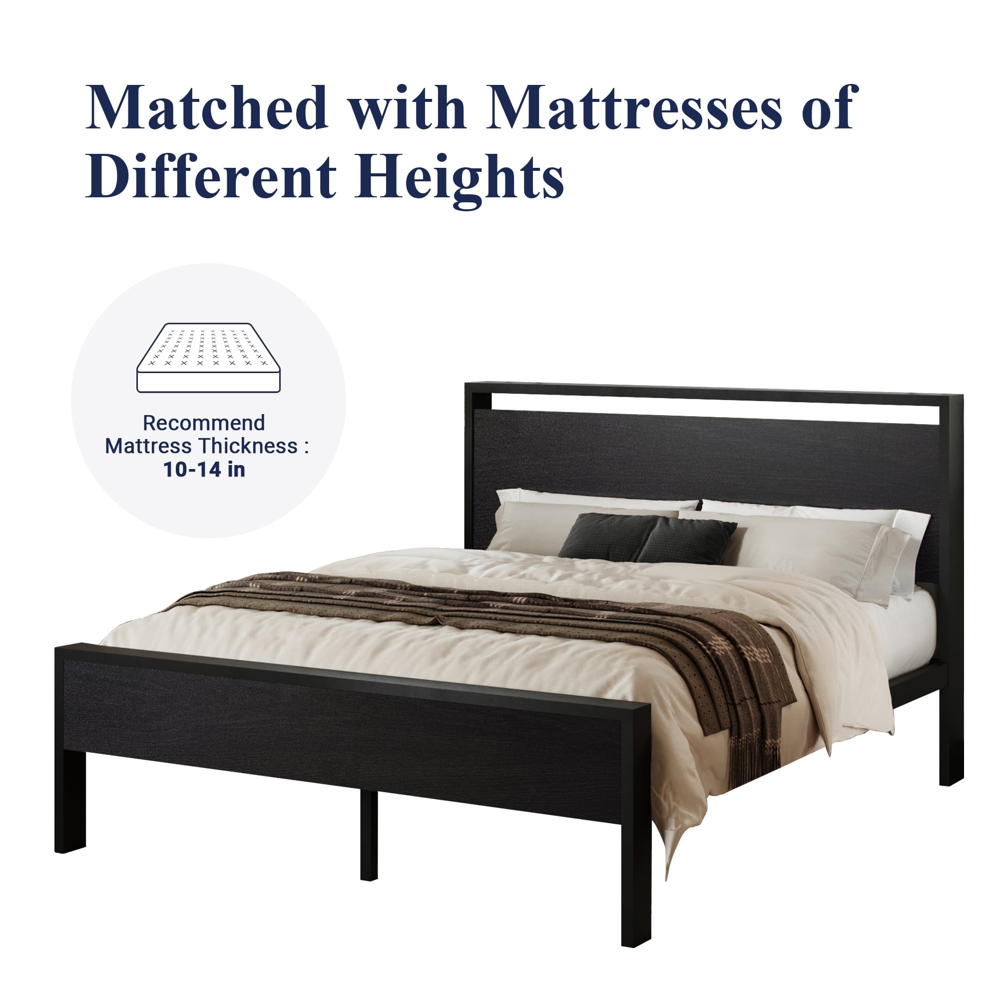 Allewie Queen Size Bed Frame, Heavy Duty Metal Platform Bed with Wooden Headboard & Footboard, No Box Spring Needed, Black Oak