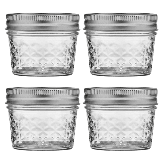 Ball Glass Quilted Crystal Jelly Jar, Regular Mouth, Quarter Pint Size, 4 OZ (Pack of 4)