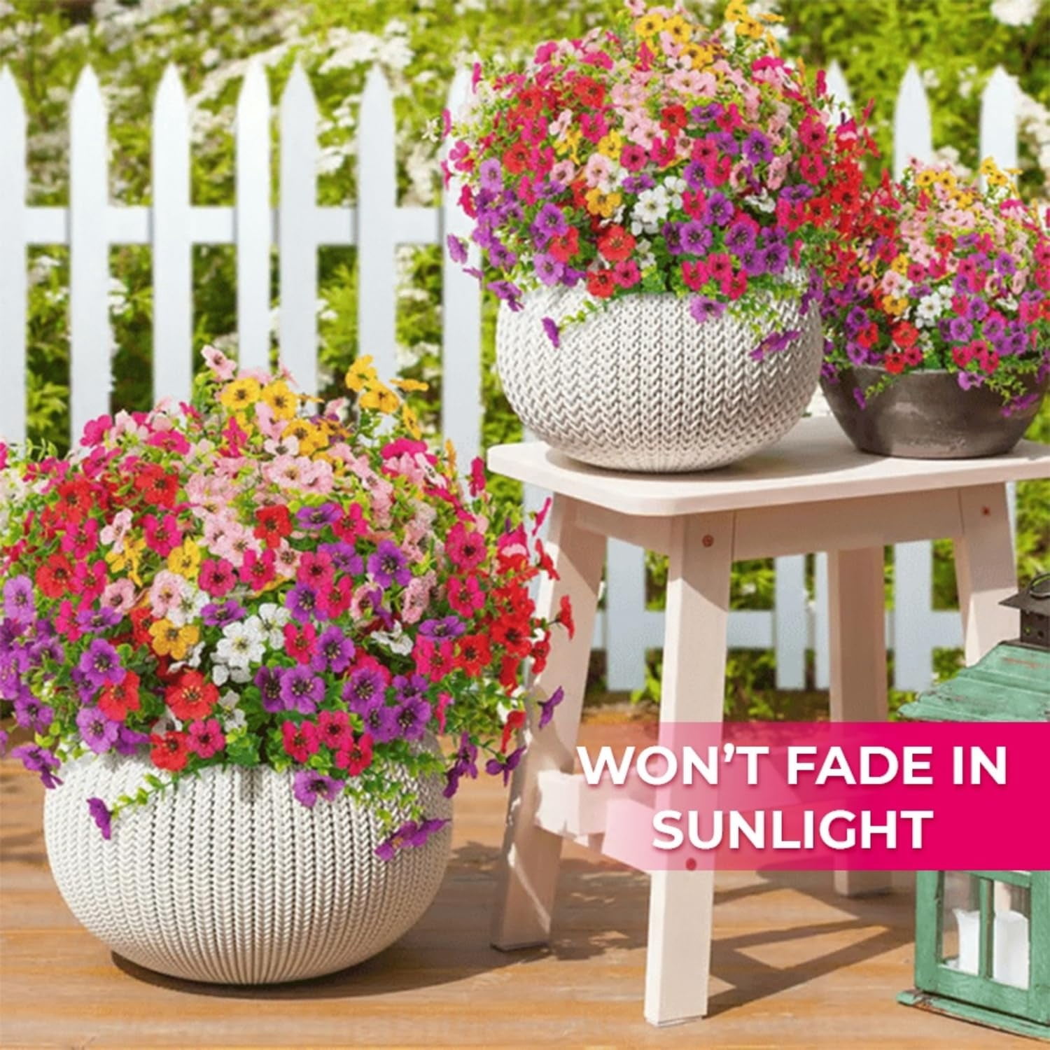 Artificial Outdoor Flowers UV Resistant, Mixed Color Faux Plants 12 Bundles, Realistic Plastic Flowers for Porch Patio Garden Yard Decor