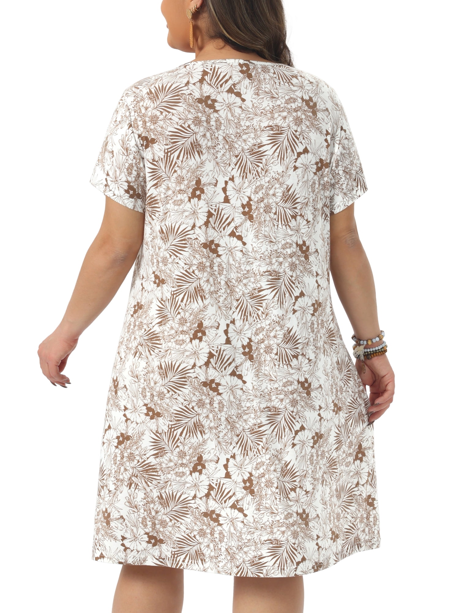 DARING DIVA Women's Plus Size Short Sleeves Pleated Loose Floral Dress 4X Brown