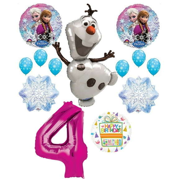 Frozen 4th Birthday Party Supplies Olaf, Elsa and Anna Balloon Bouquet Decorations Pink #4