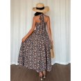 thumbnail image 2 of Elegant A-Line V-Neck Cinched Waist Flared Hem Floral Print Long Dress In Multicolor, 2 of 7