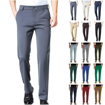 QATAINLAV Men's Dress Pants Casual Regular Fit Straight Leg Work Trousers Button Zip Waist Formal Pants with Pockets Business Outfits Summer Savings Wine M