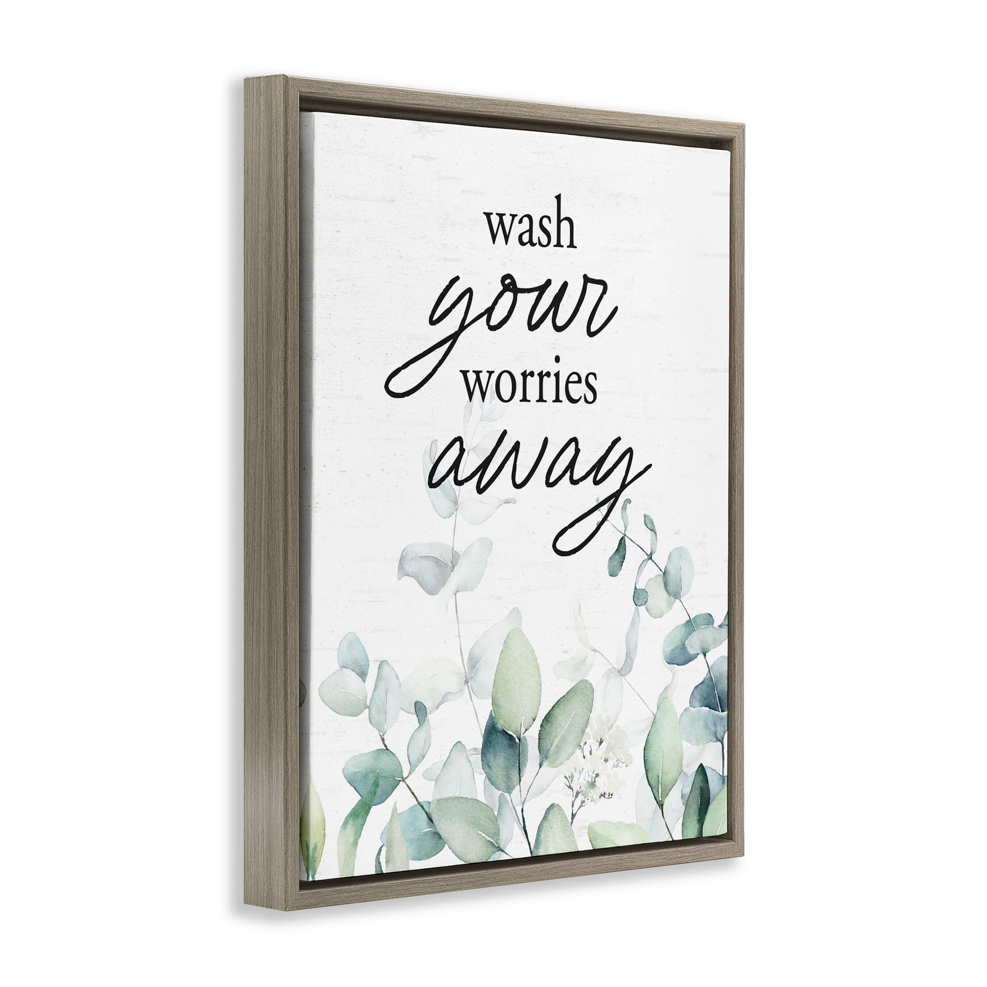 Wash Worries Away Herb Leaves Brown Framed Floater Canvas Wall Art, design by Lettered and Lined