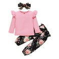 thumbnail image 4 of CARETOO Baby Girls Toddler Girl Casual Clothes Long Sleeve Ruffle Top Floral Pant Headband 3Pcs 1-5T, 4 of 13