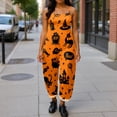 thumbnail image 4 of JULMCOMO Halloween Jumpsuits for Women Cotton Linen Bat Pumpkin Ghost Printed Spaghetti Strap Holiday Jumpsuits Plus Size Loose Cute Print Overalls Yellow S, 4 of 5