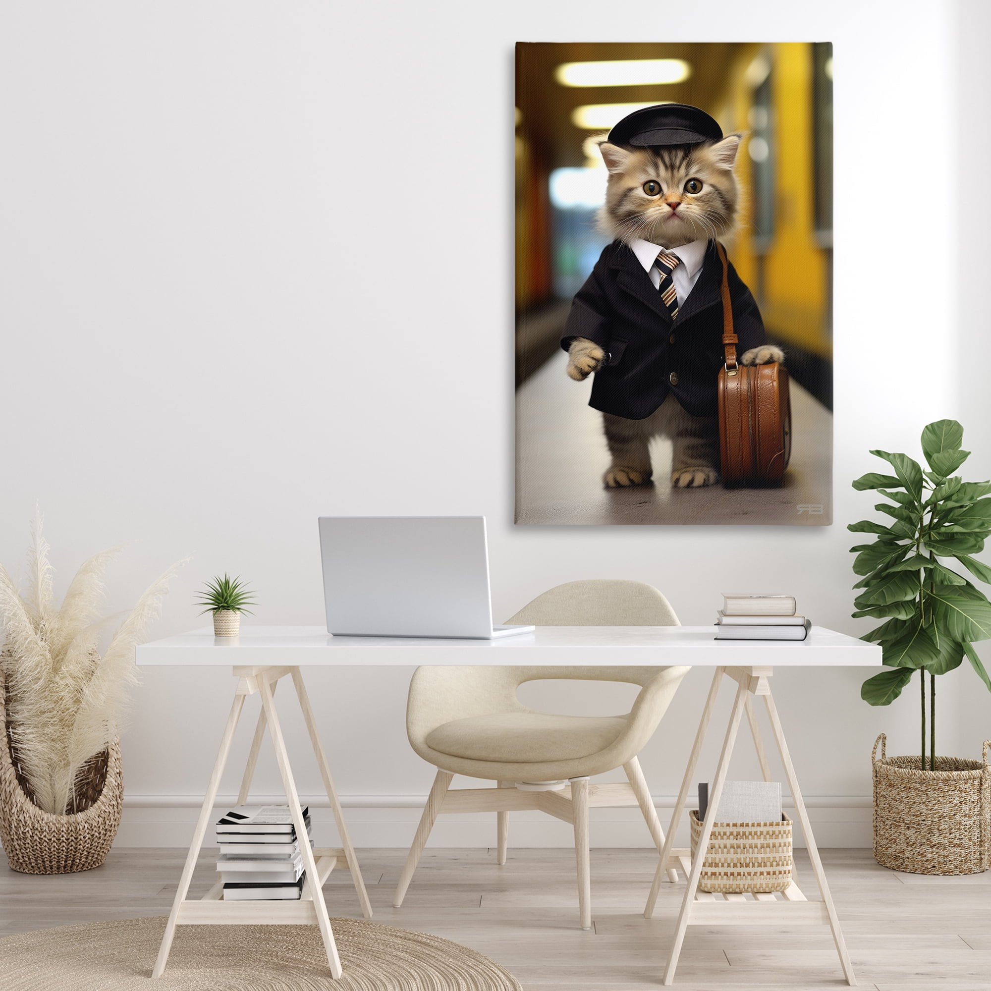 Stupell Industries Traveler Kitten & Briefcase Novelty Painting Gallery Wrapped Canvas Art Print Wall Art, 30 x 45
