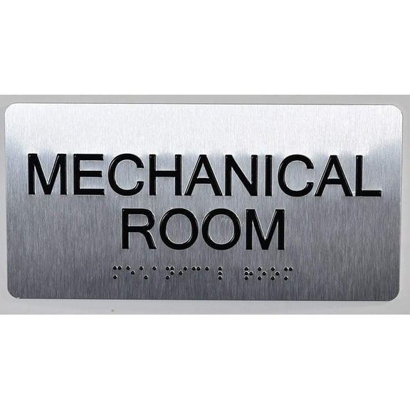 Mechanical Room Sign Silver-Tactile Touch Braille Sign (Aluminium !!, Brush Silver,Size 4x8)- The Sensation line(ref-2022-4)