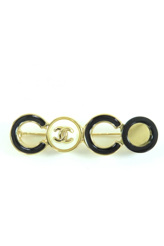 Pre-Owned CHANEL B24B Coco Mark Brooch with Faux Pearls, Black and Gold, Box, Made in Italy,...