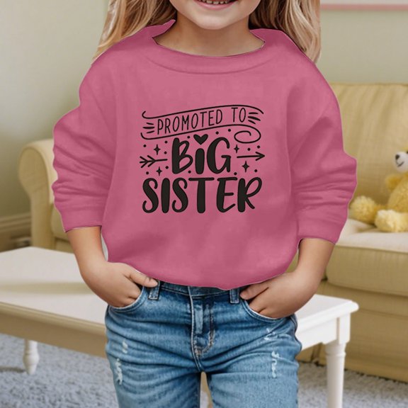 Krdevn Kids Promoted To Big Sister Letter Graphic Crewneck Long Sleeve Soft Pullover Casual Sweatshirt Top,11-12 Years