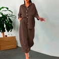 thumbnail image 2 of Yuyuzo Linen Sets for Women 2Pcs Outfit Long Sleeve Button down Oversize Shirt and Wide Leg Pants with Pockets, 2 of 7
