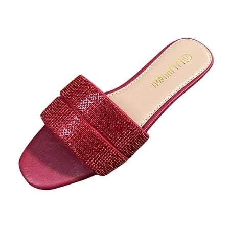 

Womens Sandals Rhinestone Bottom Flat Flip Flop Sandal Pu Red 37