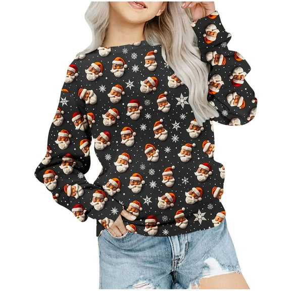 Darzheoy Toddler Girl Sweatshirts Christmas Cotton Casual Crew Neck Long Sleeve Tops Pullover Sweatshirt Shirt 1-12 Y