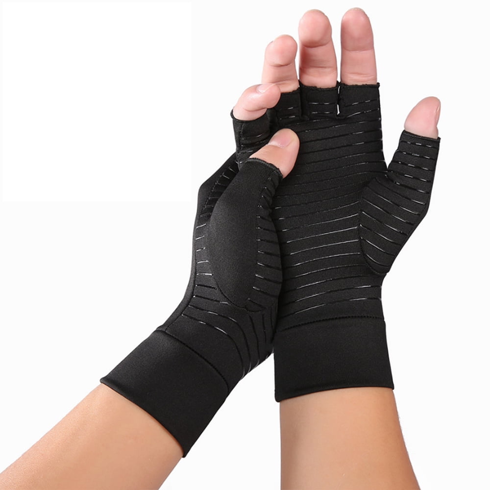 3 Size Rheumatoid Arthritis Gloves 88% Infused Copper Content Gloves Compression Wrap Black Fingerless Design to Relieve Pain from Rheumatoid Arthritis and Osteoarthritis