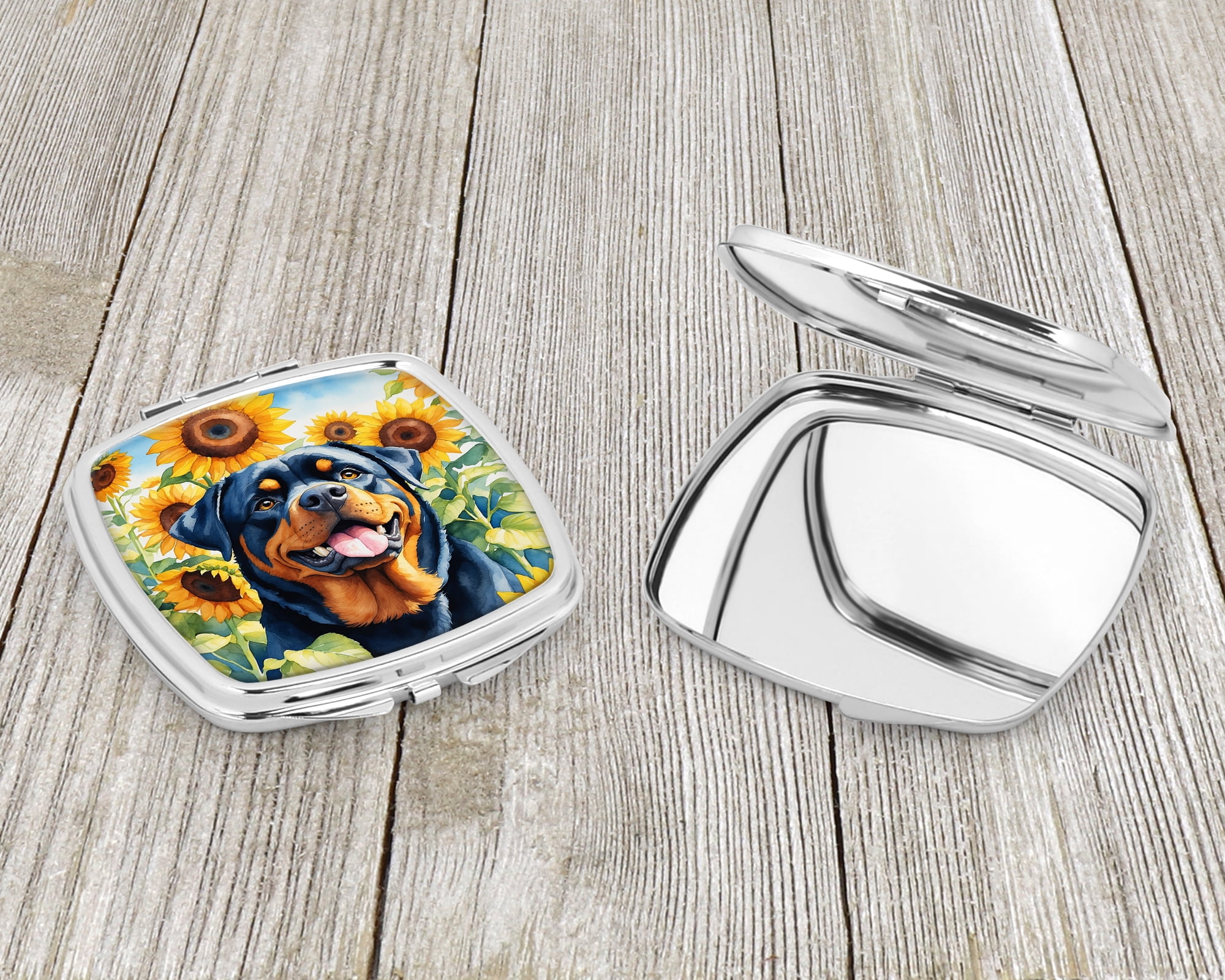 Rottweiler in Sunflowers Compact Mirror 2.75 in x 3 in