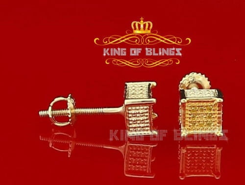 King of Bling's 0.05ct Diamond 925 Sterling Silver Yellow Stud Gents / Ladies Square Earrings