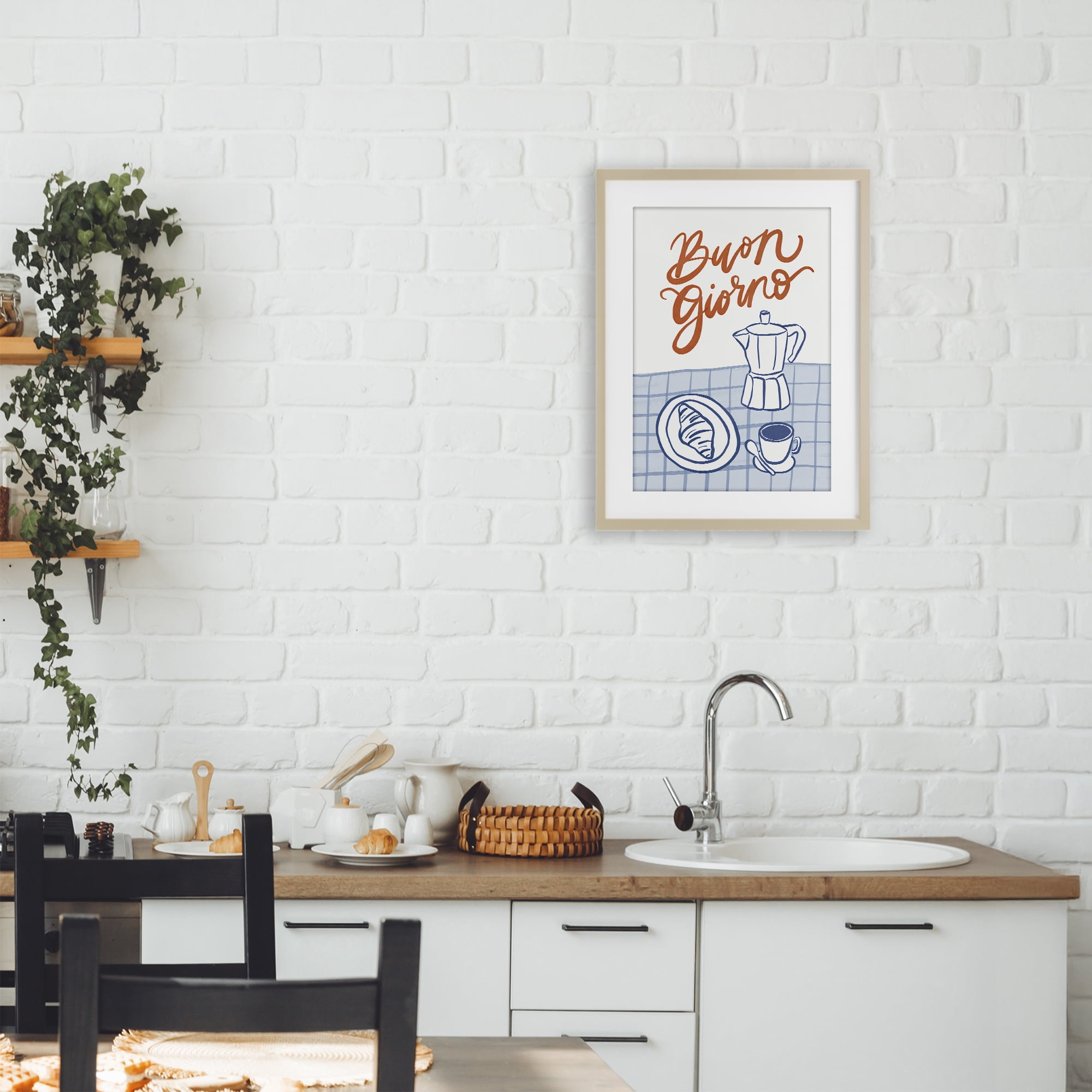 Stupell Industries Buon Giorno Breakfast Espresso Birch Framed Print Under Glass, design by Amanda Houston