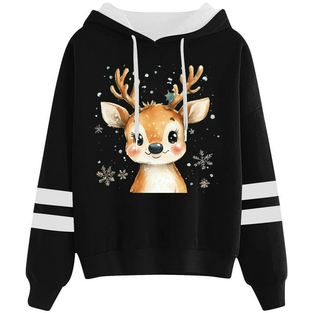 WILLBEST Sudadera Oversize para Mujer con Estampado Navideño Informal y Cordón Ajustable Chica