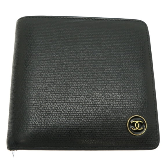 Pre-Owned Chanel Compact Wallet Women's Bi-fold Leather Black (Good)