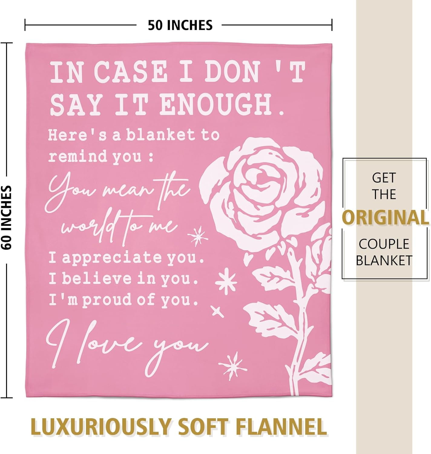 Afterprints Romantic Gifts for Her Girlfriend Wife I Love You Blanket Anniversary Christmas Birthday Gifts for Women Soft Throw Blankets with Rose Print 50” x 60''