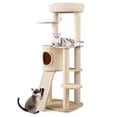 thumbnail image 1 of Gymax 56'' Tall Cat Tree Wooden Kitten Tower w/Sisal Scratching Posts & Mat & Ladder, 1 of 10