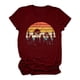 thumbnail image 2 of Gibobby Playera de Manga Corta con Cuello Redondo Camiseta informal Vintage con estampado sol para mujer, camiseta manga corta Color sólido con estampado acampada(Vino,CH), 2 of 5