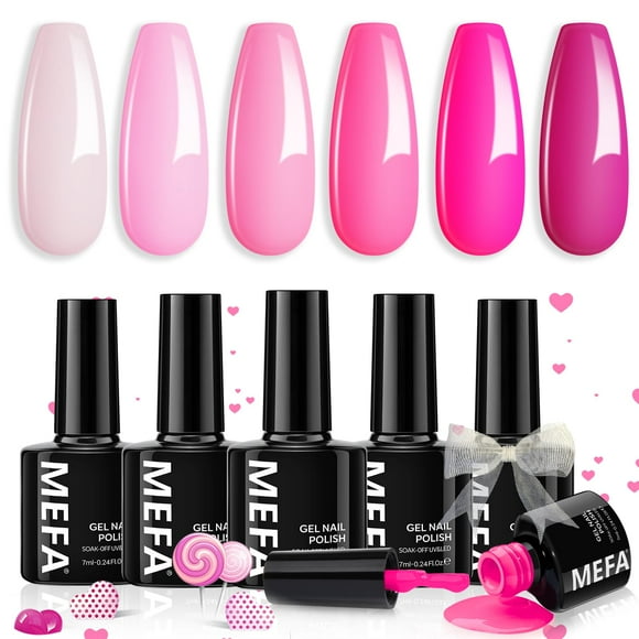 Set de esmaltes de uñas en gel MEFA Pink 6 colores Spring Neon Light