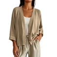 thumbnail image 3 of DIOAZUD Linen Cardigans for Women 3/4 Sleeve Button Down Cardigan Solid Color Lightweight Cover up for Vacation and Beach, 3 of 8