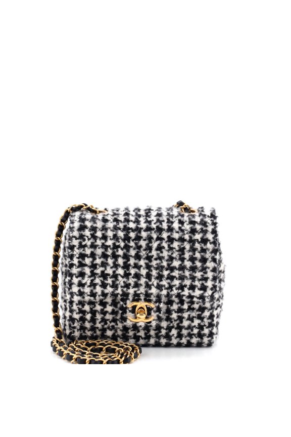 Pre-Owned Square Classic Single Flap Bag Quilted Tweed and Sequins Mini By Rebag