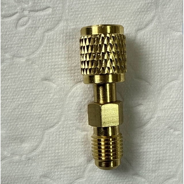 Adaptateur de Réservoir de Réfrigérant en Laiton 1/4 Po Femelle SAE vers 1/4 Po Mâle, Filetage Inversé, Raccord en Laiton Robuste pour R32 R454B CVC Mini-Split, Jauge de Pompe à Vide, Connexion