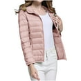 thumbnail image 4 of Women's Packable Puffer Jacket Lightweight Full Zip Long Sleeve Hooded Down Jacket with Pocket Casual Solid Color Winter Warm Outwear, 4 of 8