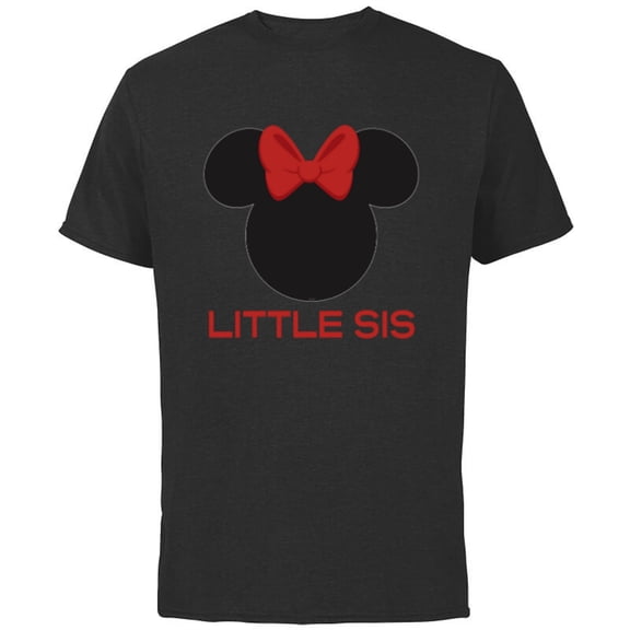 Disney Minnie Mouse Red Bow Icon Little Sis Sister Family- Short Sleeve Cotton T-Shirt for Adults - Customized-Black