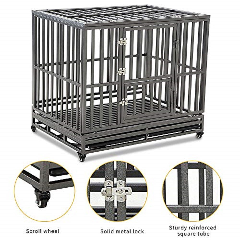 SMONTER Heavy Duty Dog Crate I Shape Strong Metal Kennel for Large Dogs