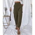 thumbnail image 2 of Pantalones Cargo para Mujer, Moda, Color Puro, Cintura Alta, Ropa De Trabajo, Bolsillos, Apertura del pie, cordón, Pantalones Femeninos, OD Verde S, 2 of 8