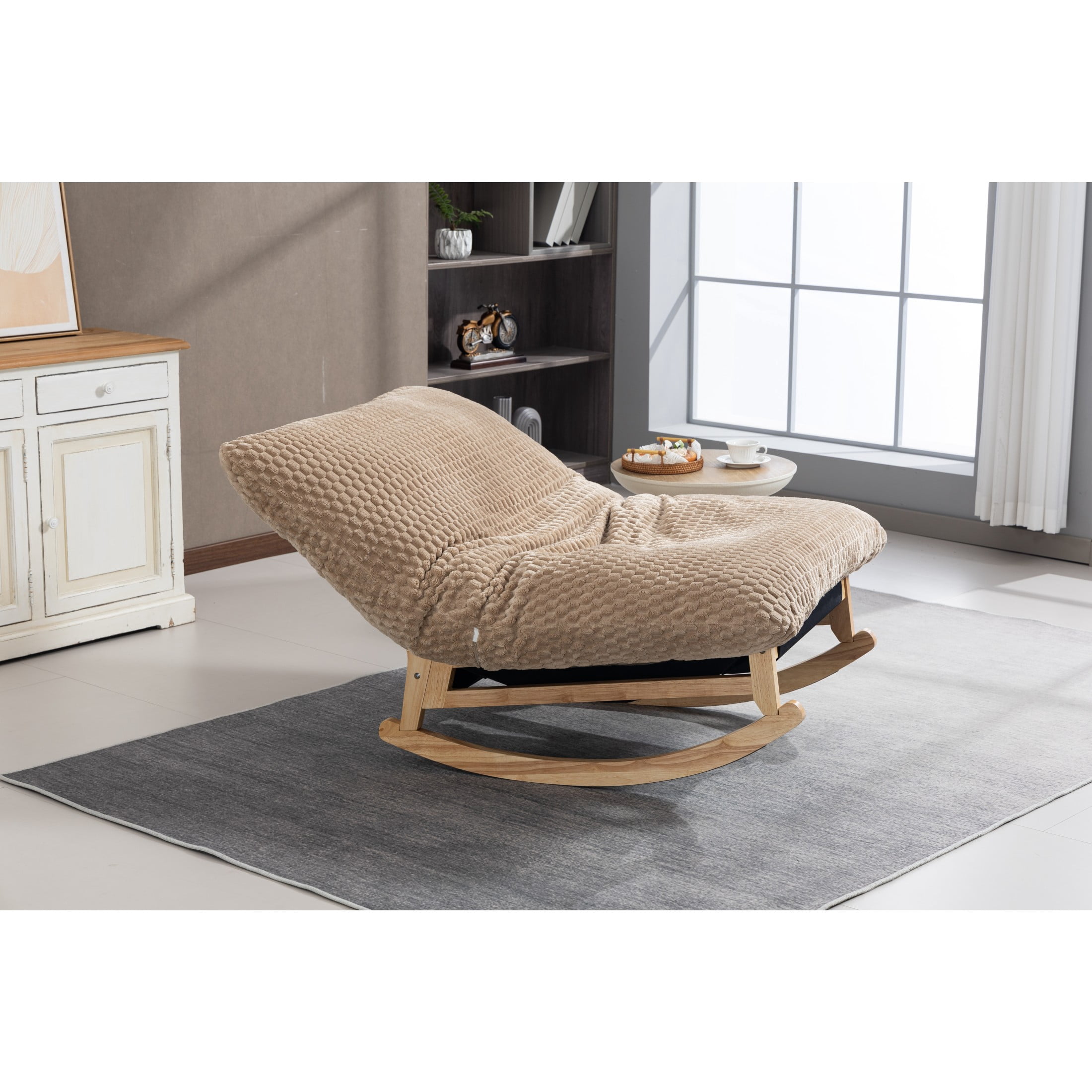 GDF Studio Alaric Corduroy Bean Bag Rocking Chair with Solid Wood Frame, Lazy Sofa for Living Room, Bedroom, Khaki