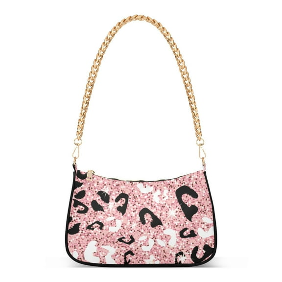 Rose Gold & Pink Leopard Print Cheetah Womens Chain Shoulder Bag Tote Handbag Clutch Hobo Purse with Zipper for Travel Casual