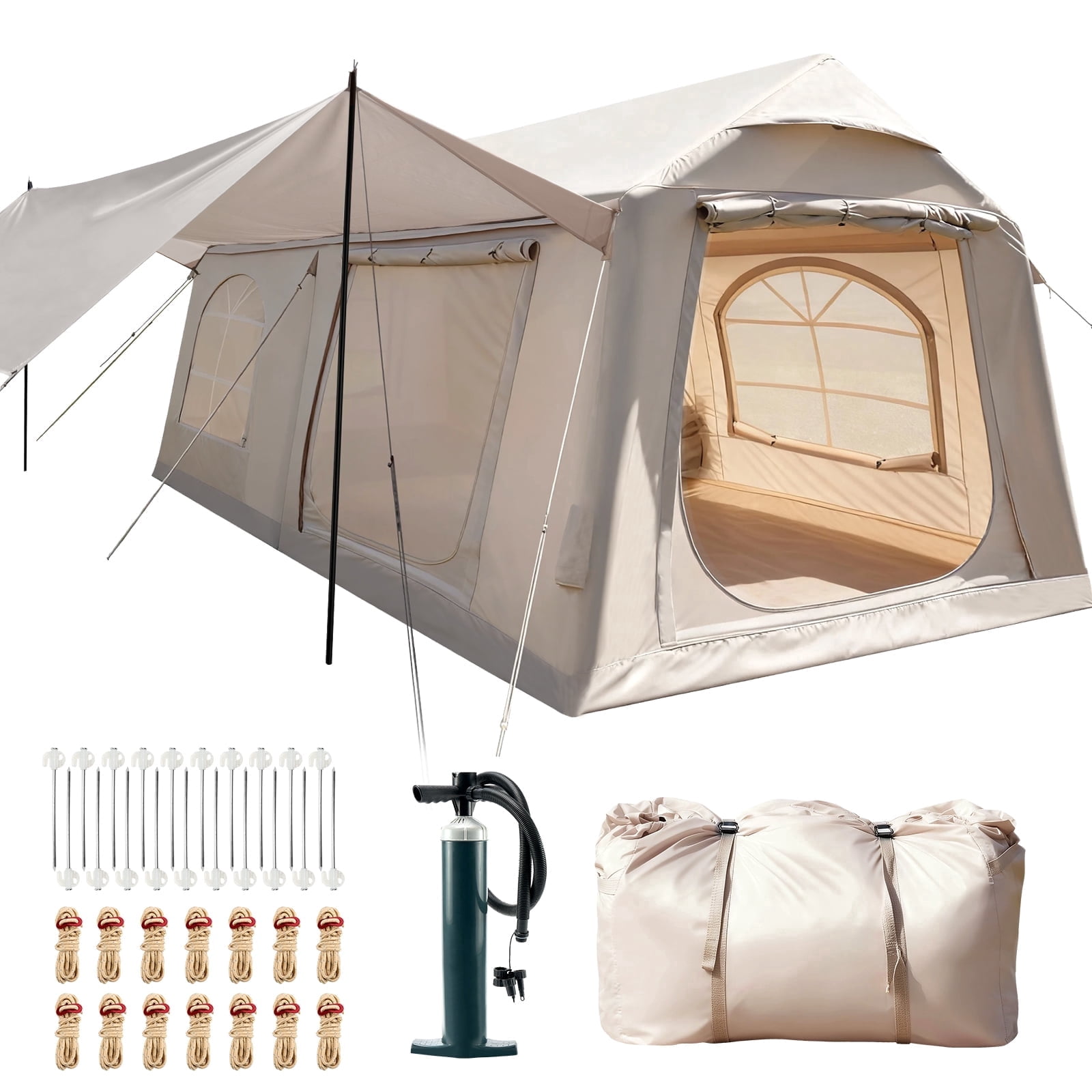 Beige 12-14 Person Tent w/ Canop(18.4ft X 9.8ft X 6.9ft)