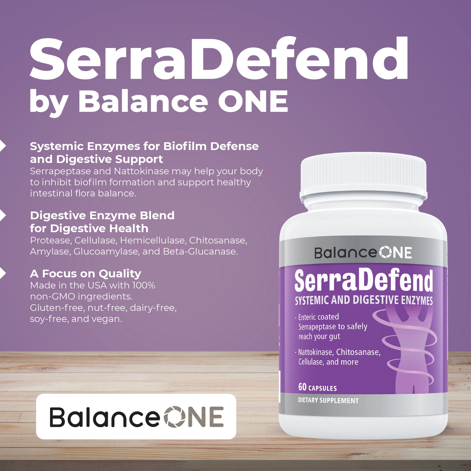 Balance ONE Biofilm Defense with Proteolytic & Digestive Enzymes - 2 Month Supply