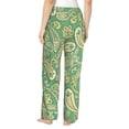 thumbnail image 3 of Pajama Pants Women, Green Yellow Paisley Sweatpants Soft Sleep Lounge Pants, Casual PJ Bottoms Pants with Pockets, 3 of 5