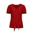 thumbnail image 4 of Kaemgyyd Tops for Women Trendy Summer Short Sleeve V Neck Basic T Shirts Breathable Tie Front Eyelet Blouses Tunic, 4 of 7
