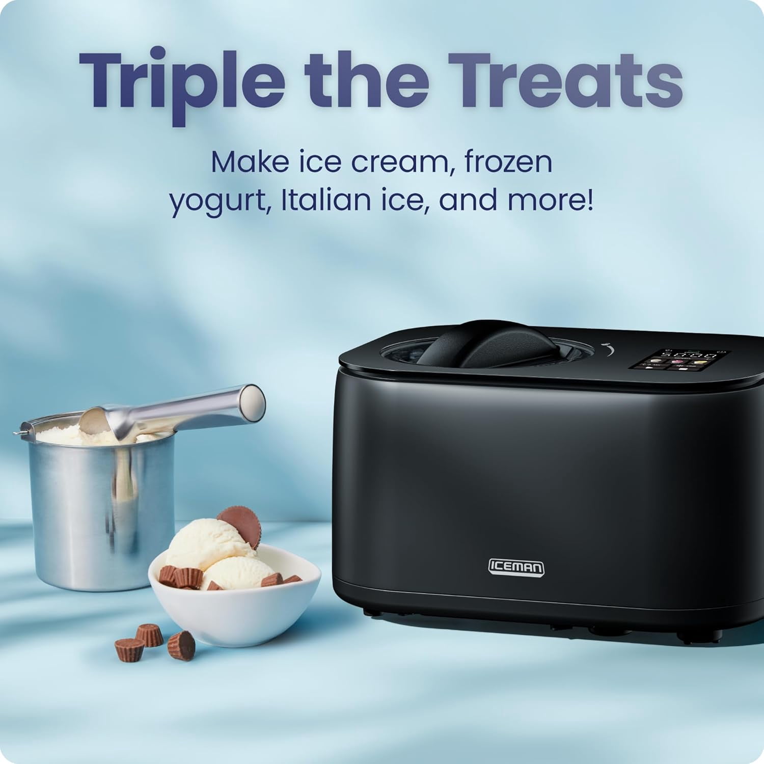 Iceman Trio Ice Cream, Frozen Yogurt, and Italian Ice Maker, No Pre-Freezing - Black